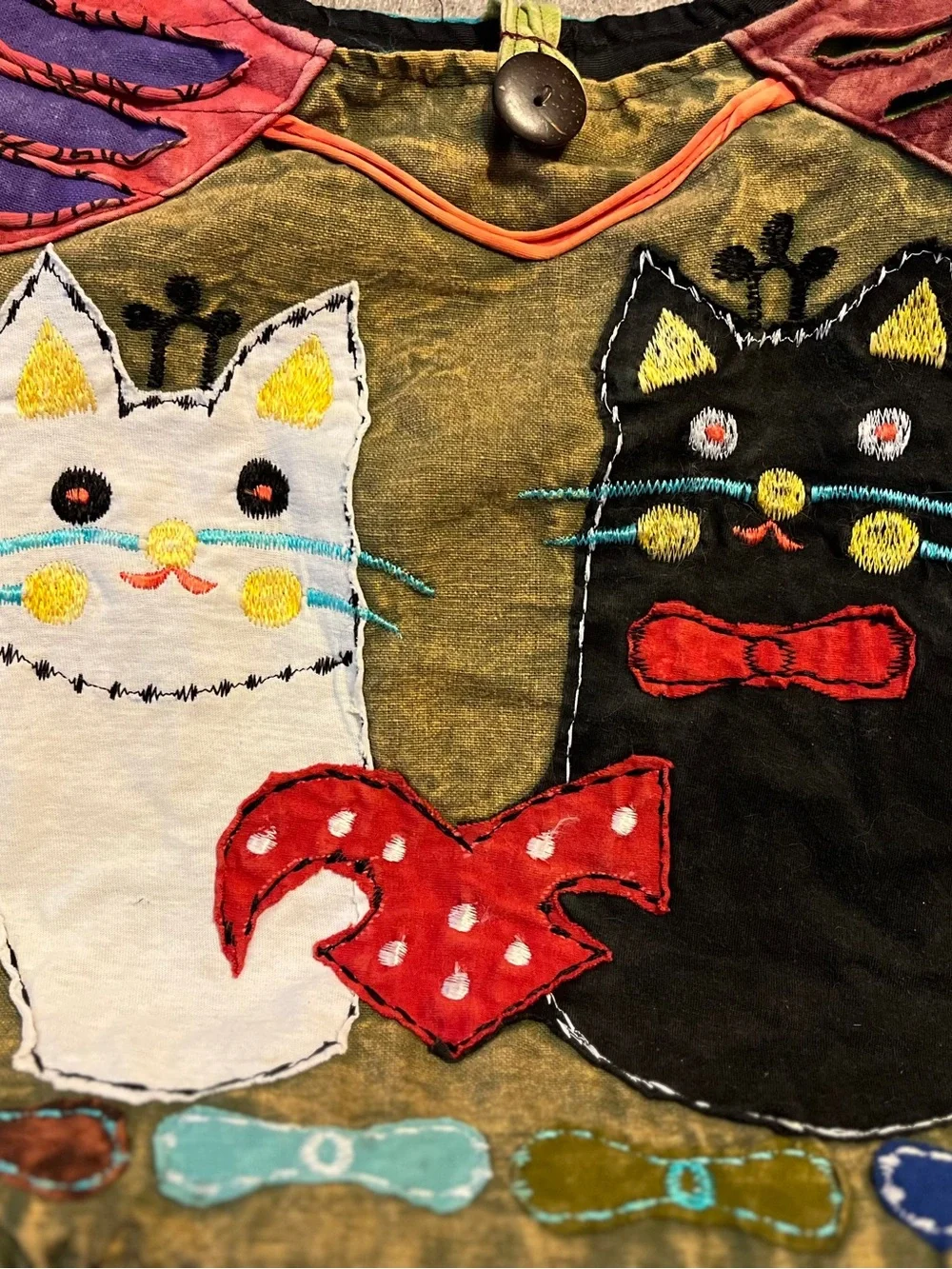 Embroidered Cat Patchwork Hobo Shoulder Bag Made in Nepal